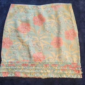 Tommy Bahama Two Palm Floral Hibiscus Skirt with Ruffle Hem